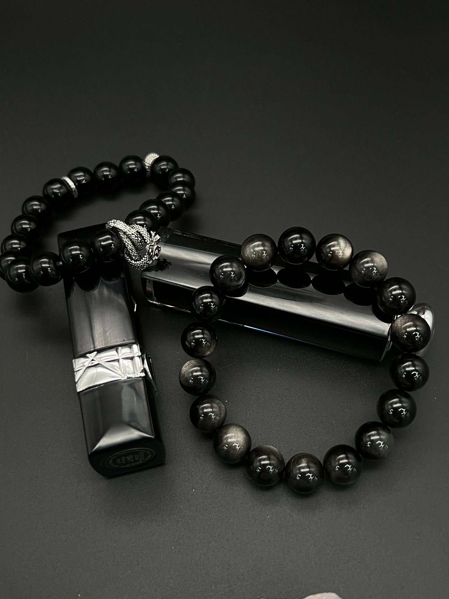 Natural Gemstone Round Bead Bracelet – Healing Silver Obsidian for Women & Men, Luxury Party Jewelry | KwangYin