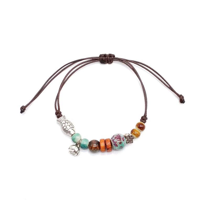 Adjustable Ceramic Beaded Boho Bracelet Handmade Woven Bracelet — Timeless Charm, Modern Craftsmanship