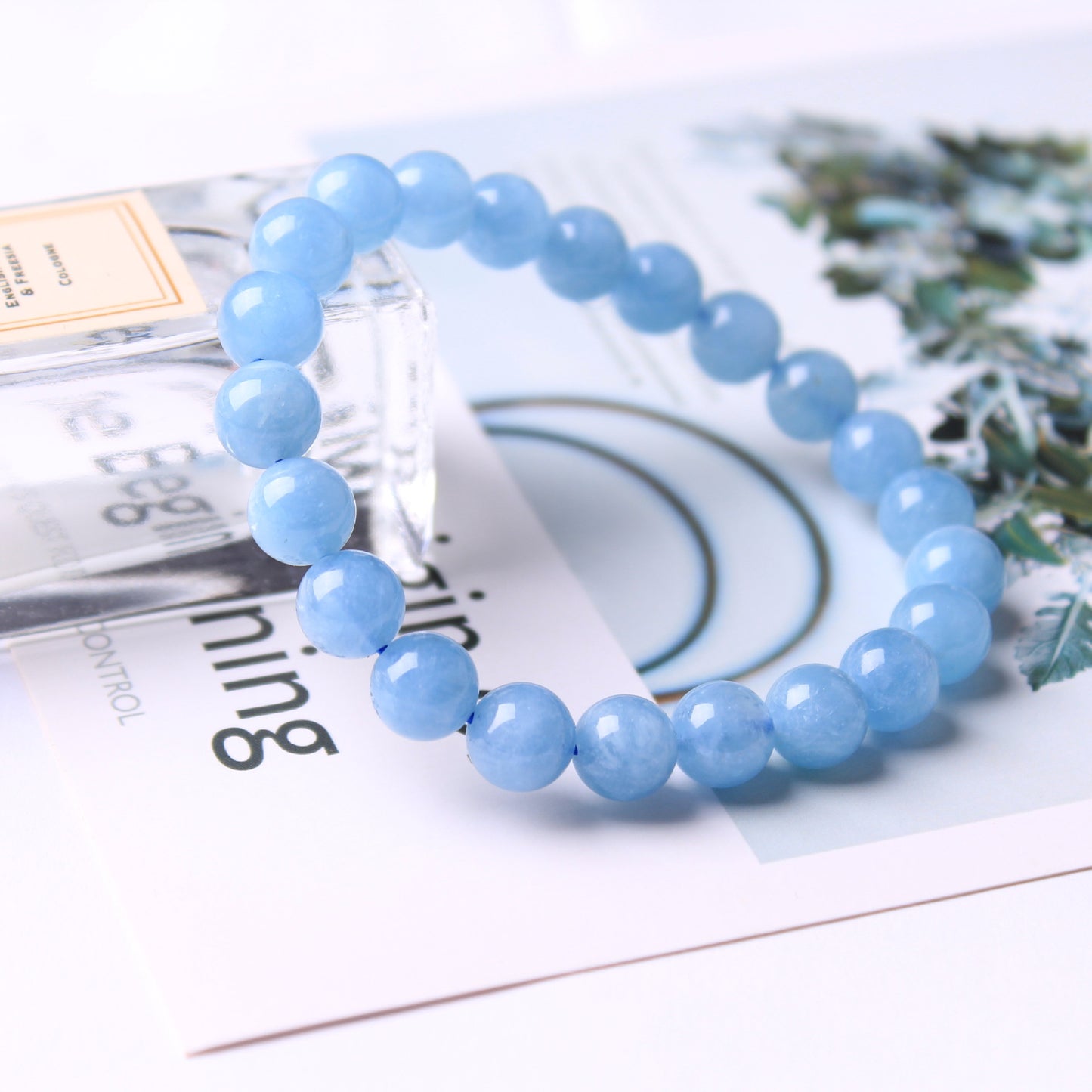 Natural Aquamari Bracelet Single Crystal Elastic Romantic Crystal Yoga Blue Bracelet Woman Jewelry | KwangYin