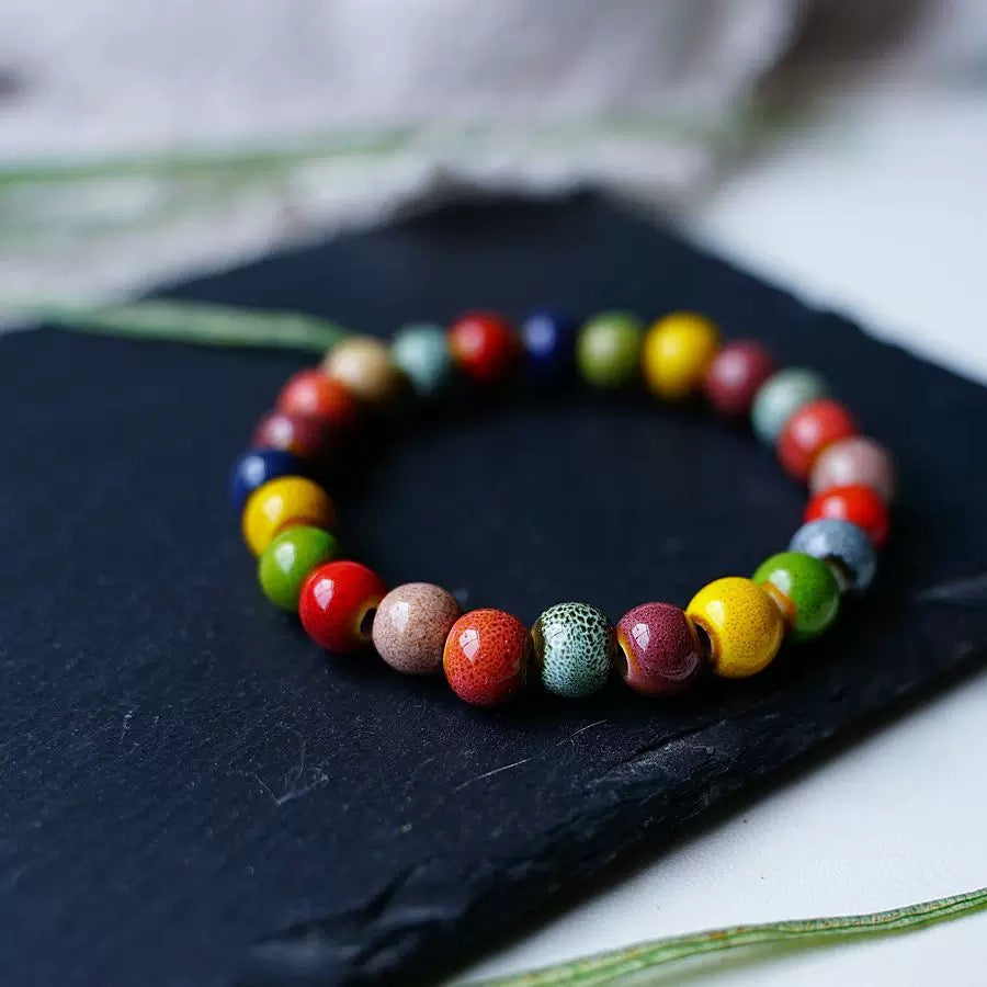Colorful Ceramic Bead Bracelet – Fashionable Floral Design, Artistic Beauty & Elegance | KwangYin