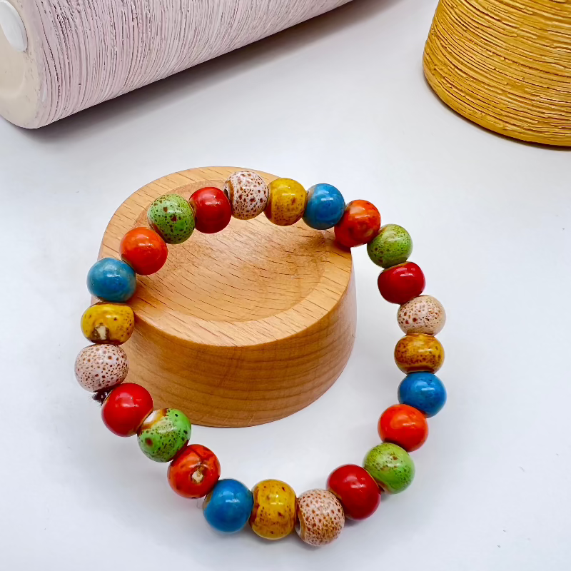 Colorful Ceramic Bead Bracelet – Fashionable Floral Design, Artistic Beauty & Elegance | KwangYin