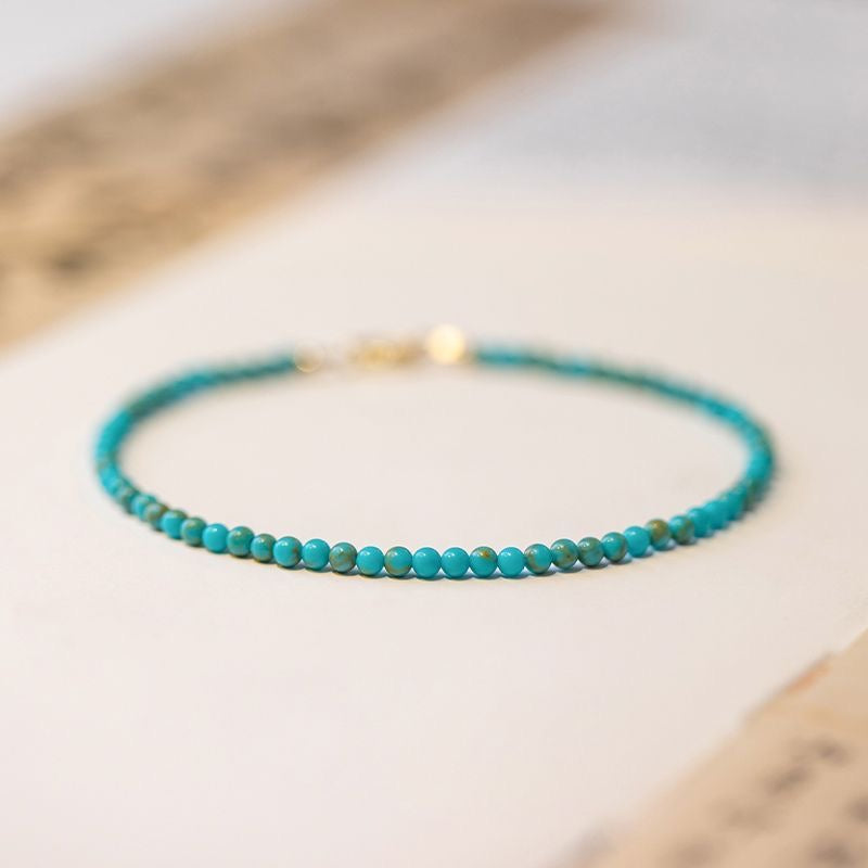 Tiny Blue Natural Stone Moonstone Beads Crystal Bracelet for Women – Dainty Fashion Stackable Bracelet | KwangYin