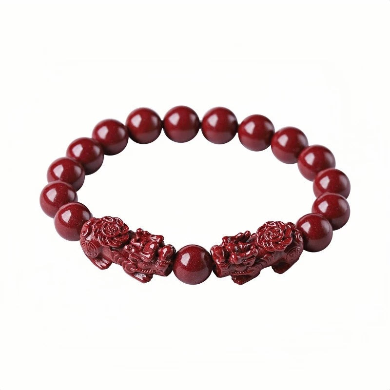 Feng Shui Cinnabar Bead Bracelet – Natural Mercury Crystal, Lucky Wealth Protection, Hand String, Pixiu Carved Vintage Bangles | KwangYin