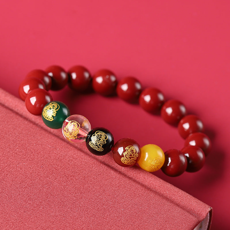 Red Five Element Color Round Bead Bracelet – God of Wealth Blessing for Men & Women | KwangYin