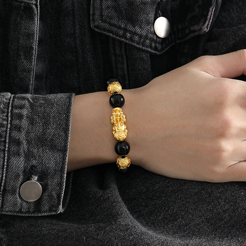 Feng Shui Lucky Prayer Beads Bracelet – Gold Pixiu Wealth & Good Luck Changing Bracelet for Men & Women | KwangYin