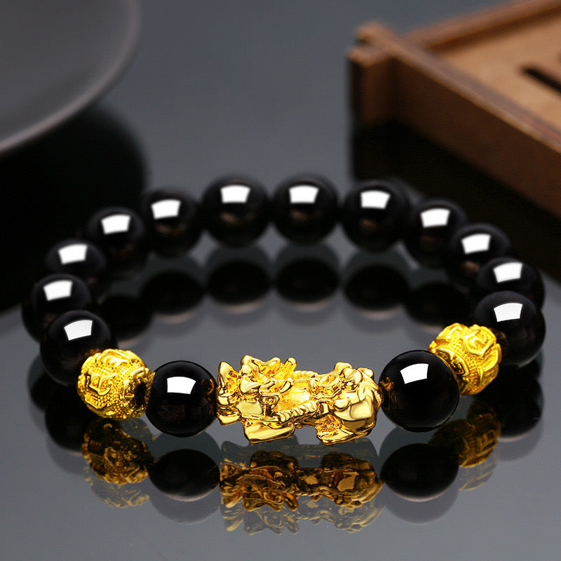 Feng Shui Lucky Prayer Beads Bracelet – Gold Pixiu Wealth & Good Luck Changing Bracelet for Men & Women | KwangYin
