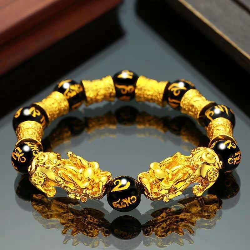 Double Pixiu Obsidian Wealth Bracelet – Buddha Stones, Double Happiness & Wealth, Suitable for Men & Women | KwangYin