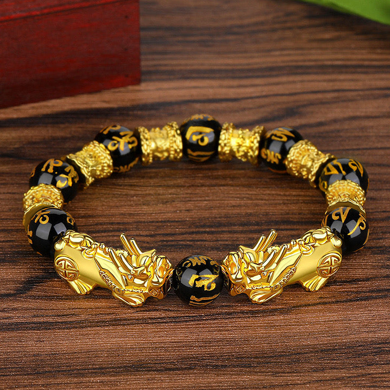Double Pixiu Obsidian Wealth Bracelet – Buddha Stones, Double Happiness & Wealth, Suitable for Men & Women | KwangYin
