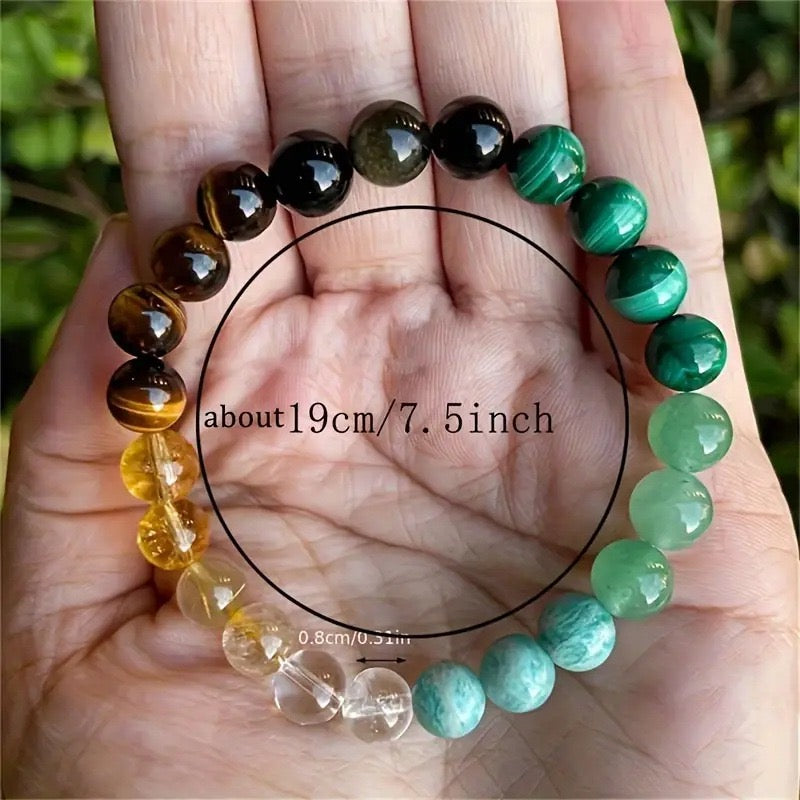 Natural Stone Bracelet – Green Malachite & Tiger Eye Beads, Attract Good Luck, Money & Health for Women & Men | KwangYin