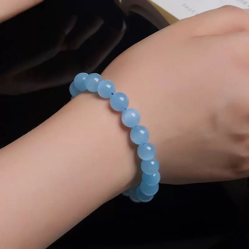 Natural Aquamari Bracelet Single Crystal Elastic Romantic Crystal Yoga Blue Bracelet Woman Jewelry | KwangYin
