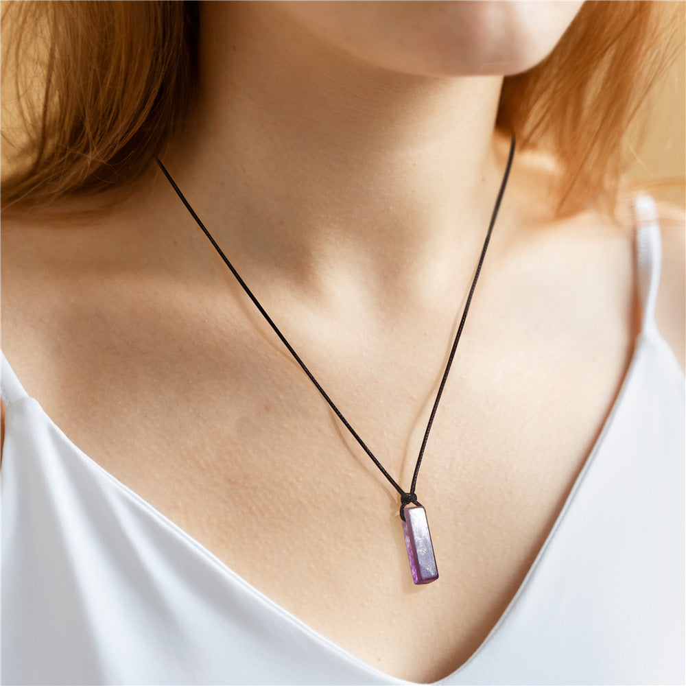 Men's Vintage Natural Crystal Necklace - Healing Leather Rope Braid Jewelry|KwangYin