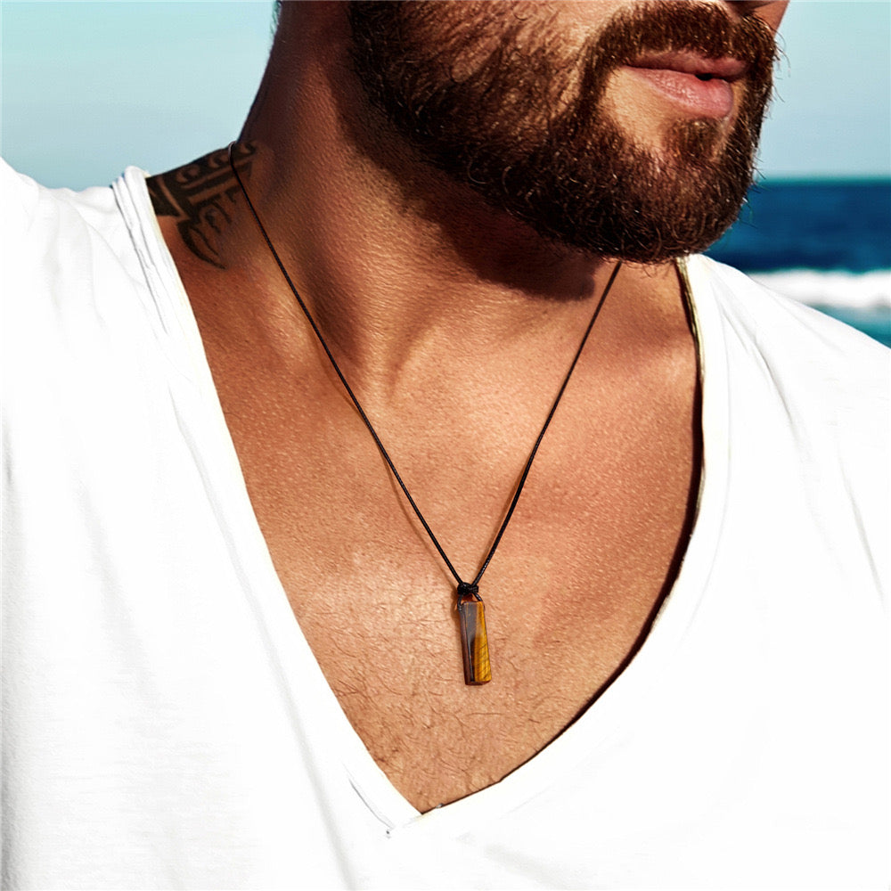 Men's Vintage Natural Crystal Necklace - Healing Leather Rope Braid Jewelry|KwangYin