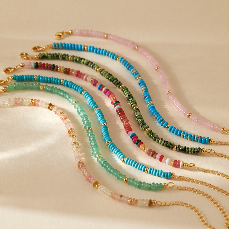 Natural Crystal Stone Colorful Mix-Gemstones Beaded Bracelet Bohemian Women's Sweet And Cute Summer Vacation Handmade Jewelry|KwangYin