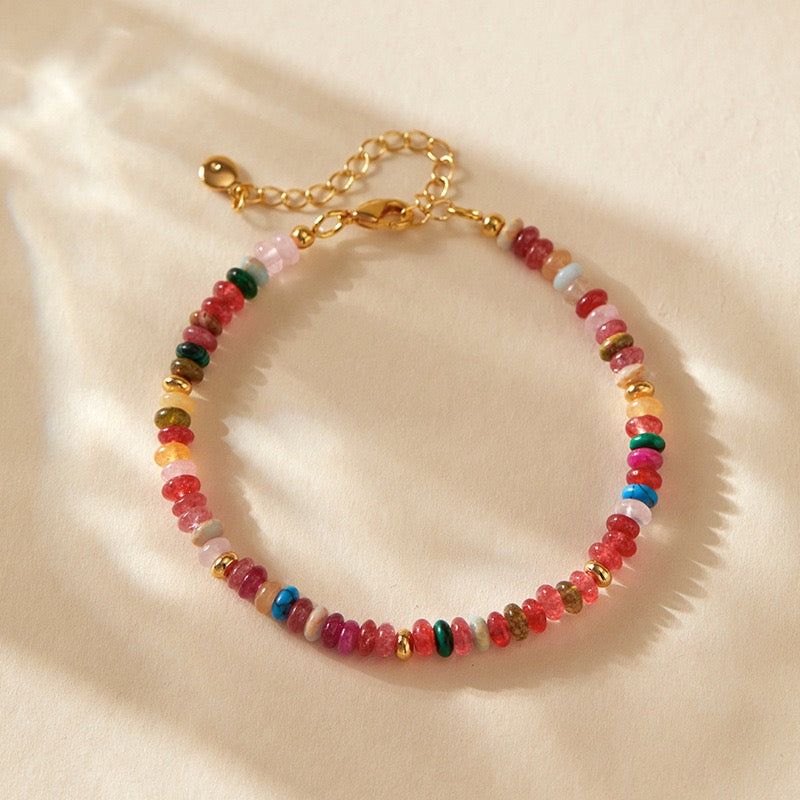Natural Crystal Stone Colorful Mix-Gemstones Beaded Bracelet Bohemian Women's Sweet And Cute Summer Vacation Handmade Jewelry|KwangYin