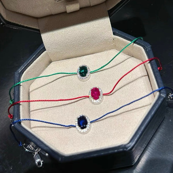 Minimalist Gemstone Cord Bracelet – Red, Green, or Blue Stone | Adjustable Dainty Jewelry for Women | KwangYin
