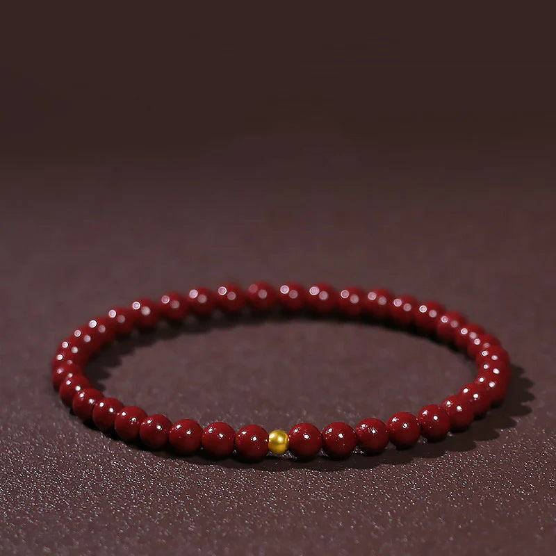 Lucky Cinnabar Red Gold Beads Bracelet – Natural Stone Beaded Bracelet for Women, Good Luck & Prosperity Gift Jewelry | KwangYin