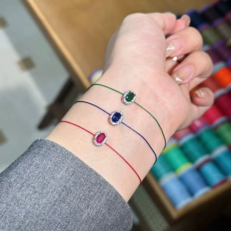 Minimalist Gemstone Cord Bracelet – Red, Green, or Blue Stone | Adjustable Dainty Jewelry for Women | KwangYin