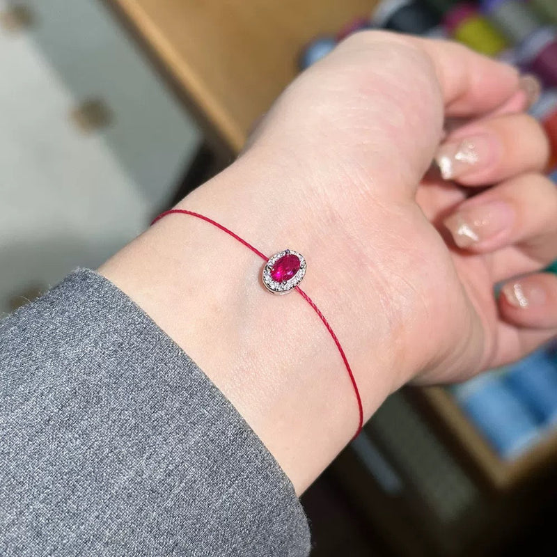 Minimalist Gemstone Cord Bracelet – Red, Green, or Blue Stone | Adjustable Dainty Jewelry for Women | KwangYin