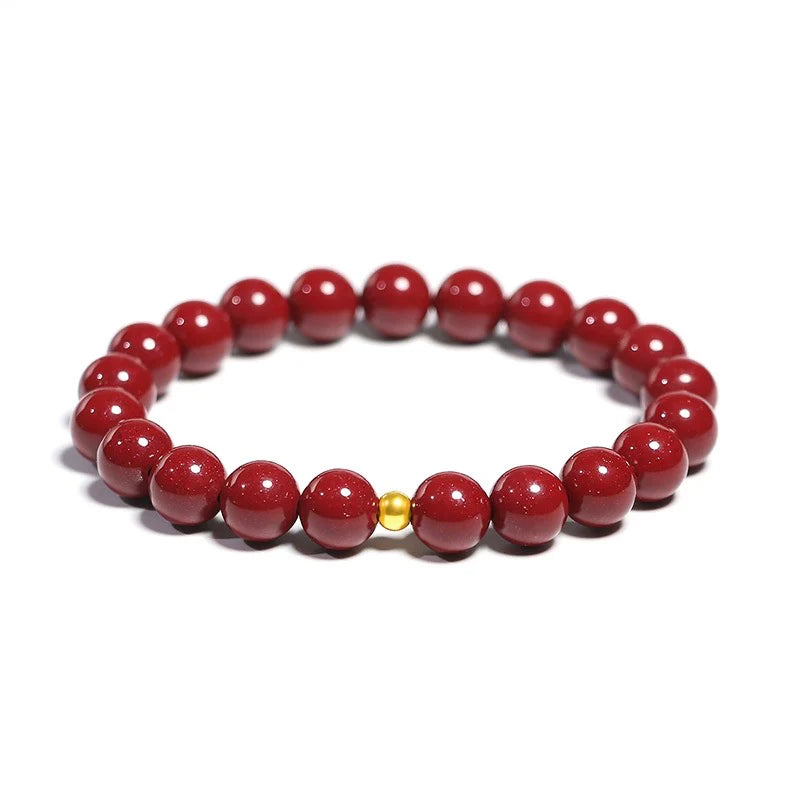 Lucky Cinnabar Red Gold Beads Bracelet – Natural Stone Beaded Bracelet for Women, Good Luck & Prosperity Gift Jewelry | KwangYin