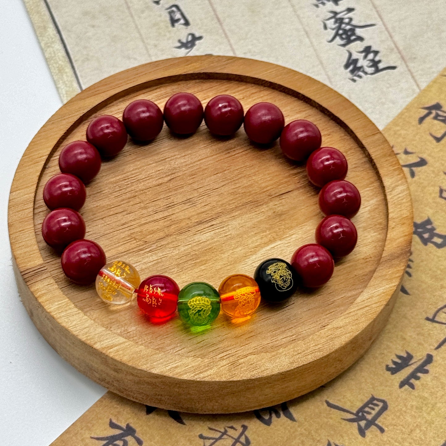Red Five Element Color Round Bead Bracelet – God of Wealth Blessing for Men & Women | KwangYin