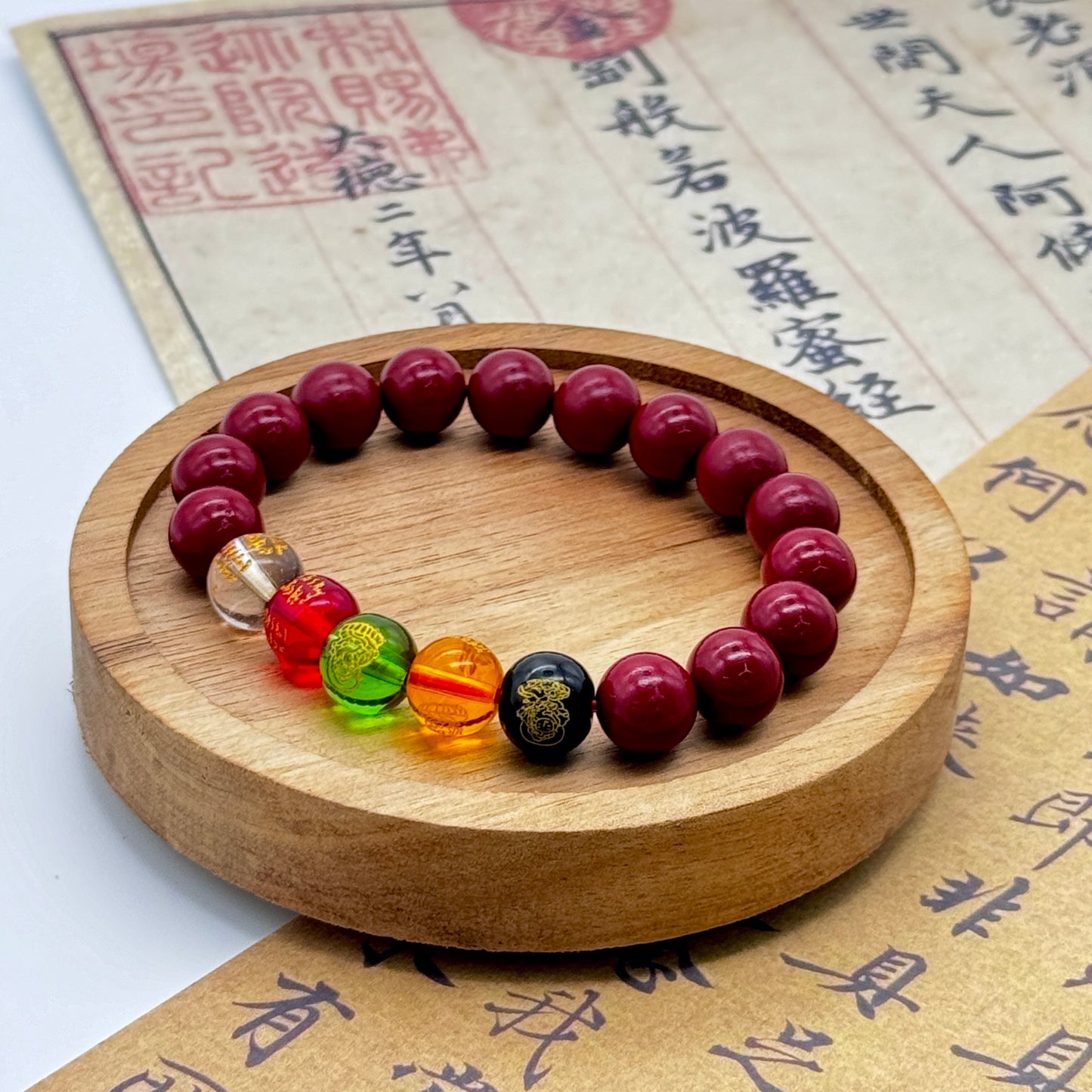 Red Five Element Color Round Bead Bracelet – God of Wealth Blessing for Men & Women | KwangYin