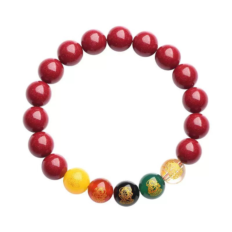 Red Five Element Color Round Bead Bracelet – God of Wealth Blessing for Men & Women | KwangYin