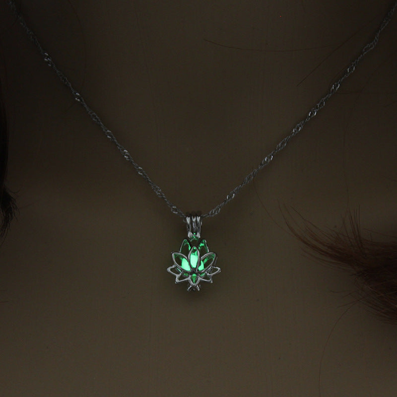 Glowing Moon Lotus Necklace — Yoga Prayer Nightglow Jewelry with Zen Energy|KwangYin