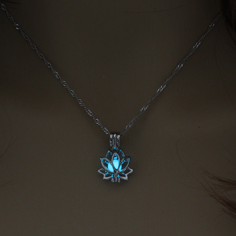 Glowing Moon Lotus Necklace — Yoga Prayer Nightglow Jewelry with Zen Energy|KwangYin