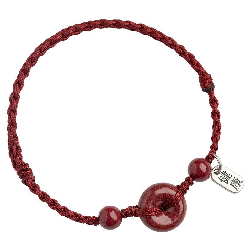 Handmade Cinnabar Peace Buckle Bracelet – Natural Gemstone Protection Jewelry, Safe & Healthy Charm Blessing | KwangYin
