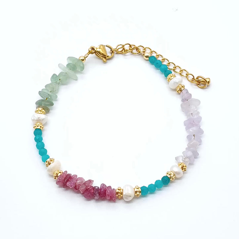 Natural Colored Stone Freshwater Pearl Bracelet — Vibrant Colors, Unique Charm Gifts For Girlfriend And Women|KwangYin