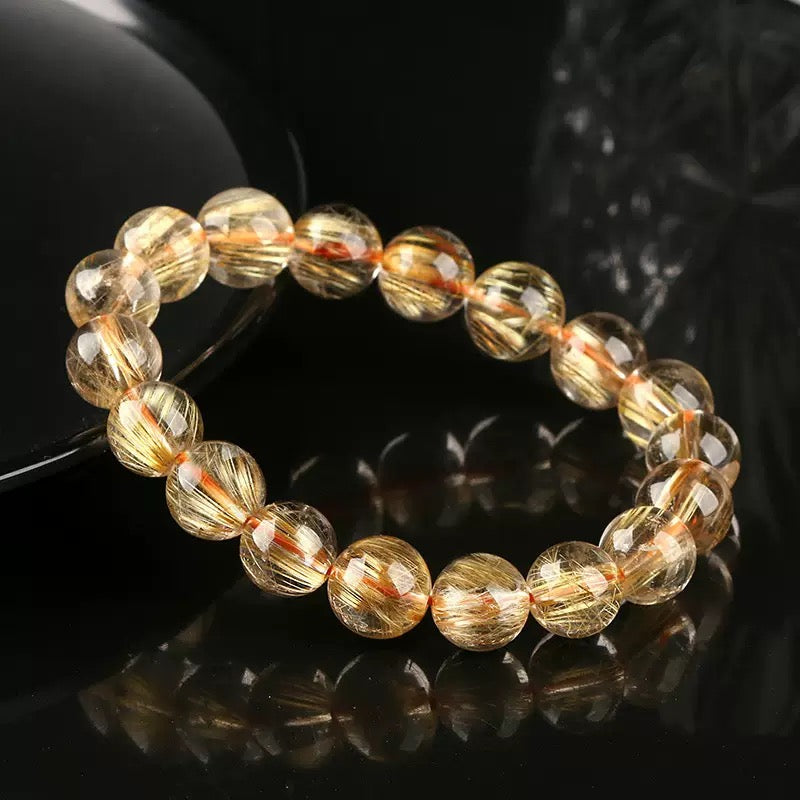 Natural Ice Gold Rutilated Quartz Bead Bracelet – Healing Crystal Jewelry for Women|KwangYin