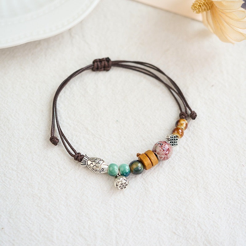 Adjustable Ceramic Beaded Boho Bracelet Handmade Woven Bracelet — Timeless Charm, Modern Craftsmanship
