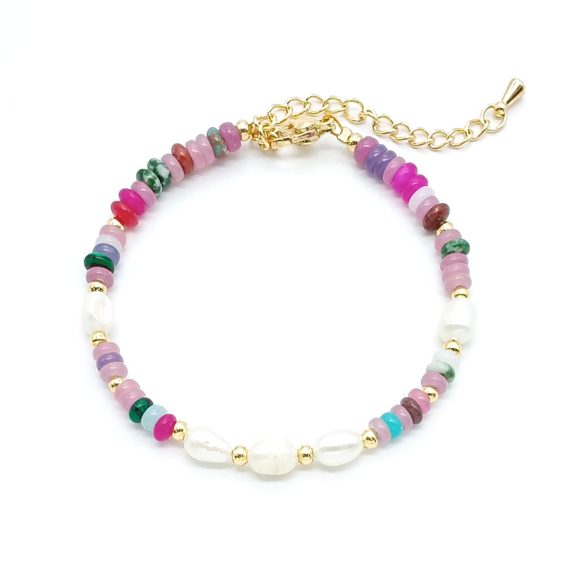 Natural Colored Stone Freshwater Pearl Bracelet — Vibrant Colors, Unique Charm Gifts For Girlfriend And Women|KwangYin