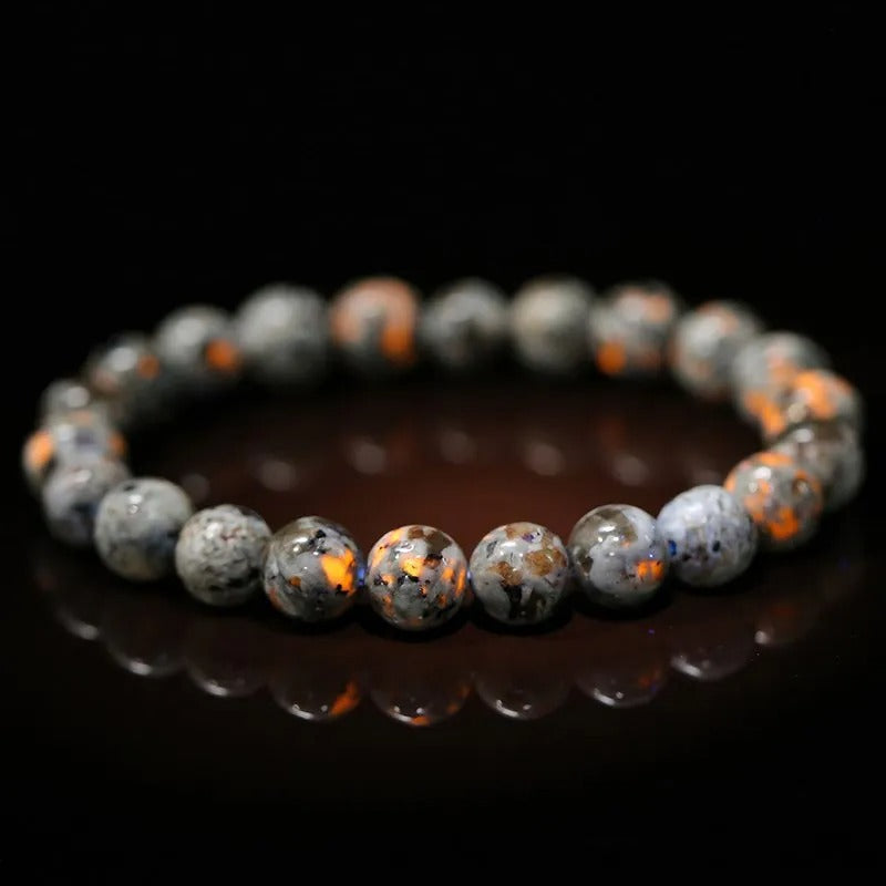 Natural Stone Round Flame Stone Beads Bracelet - Lucky Wealth Beaded For Men Women Good Luck Attract Prosperity Protection|KwangYin