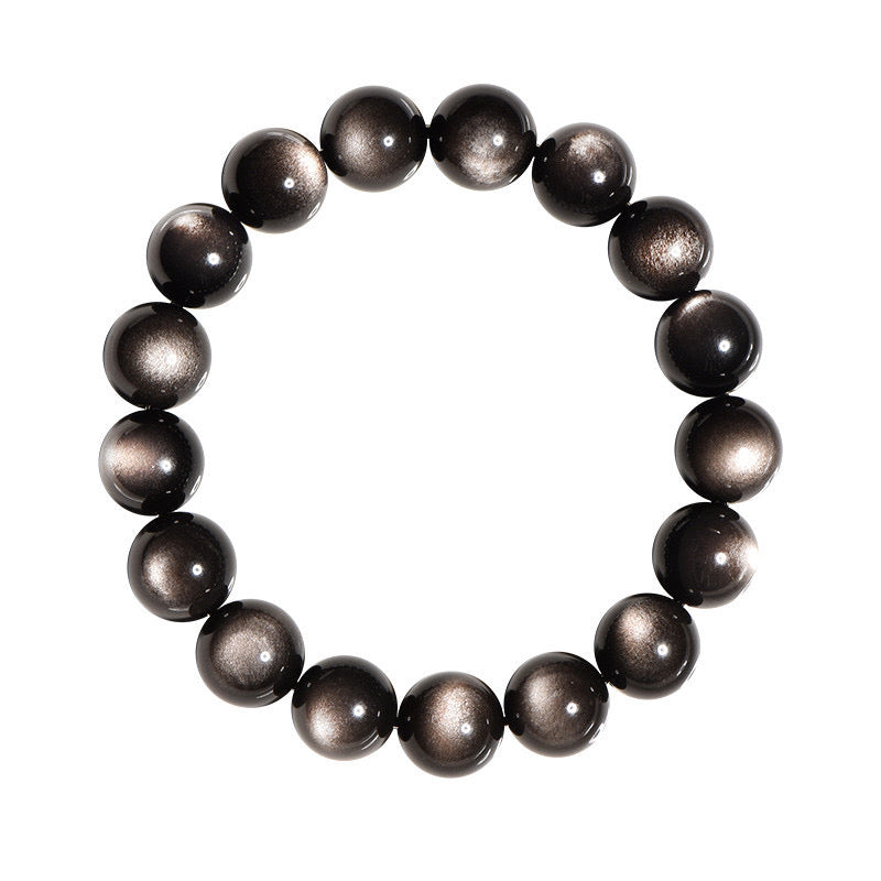 Natural Gemstone Round Bead Bracelet – Healing Silver Obsidian for Women & Men, Luxury Party Jewelry | KwangYin