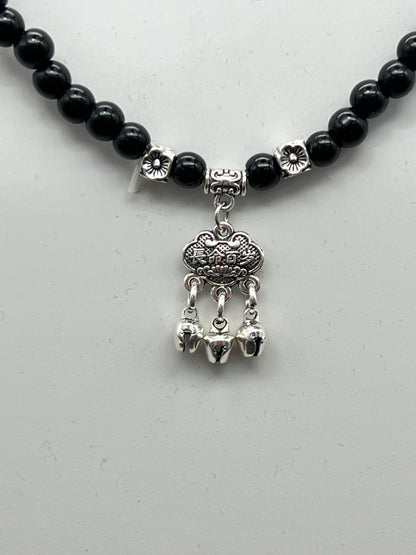 Black Obsidian with Longevity lock & Lucky Bag Necklace