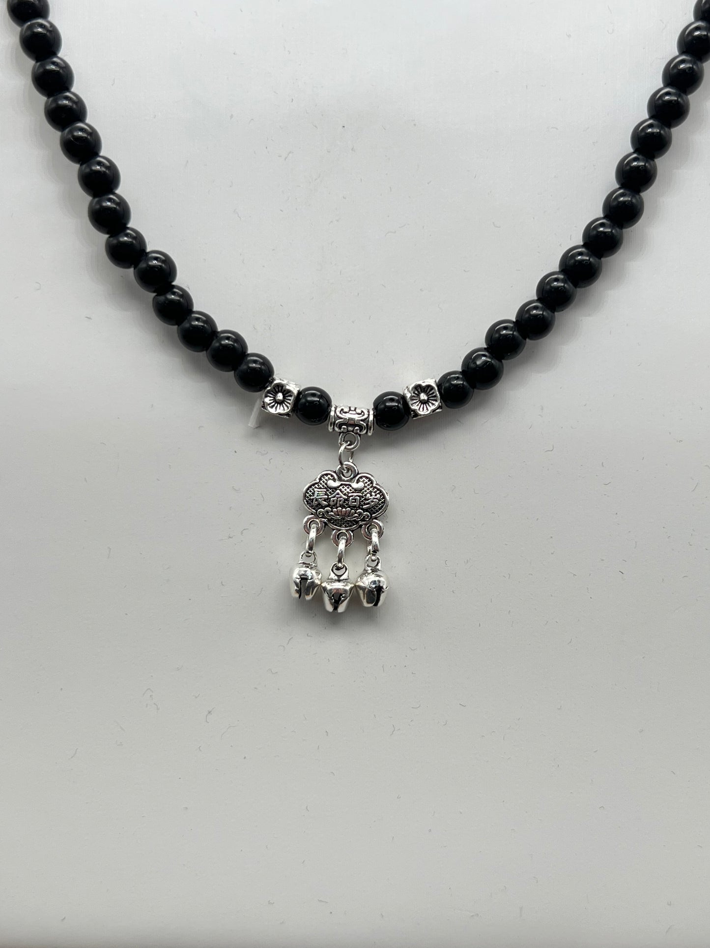 Black Obsidian with Longevity lock & Lucky Bag Necklace