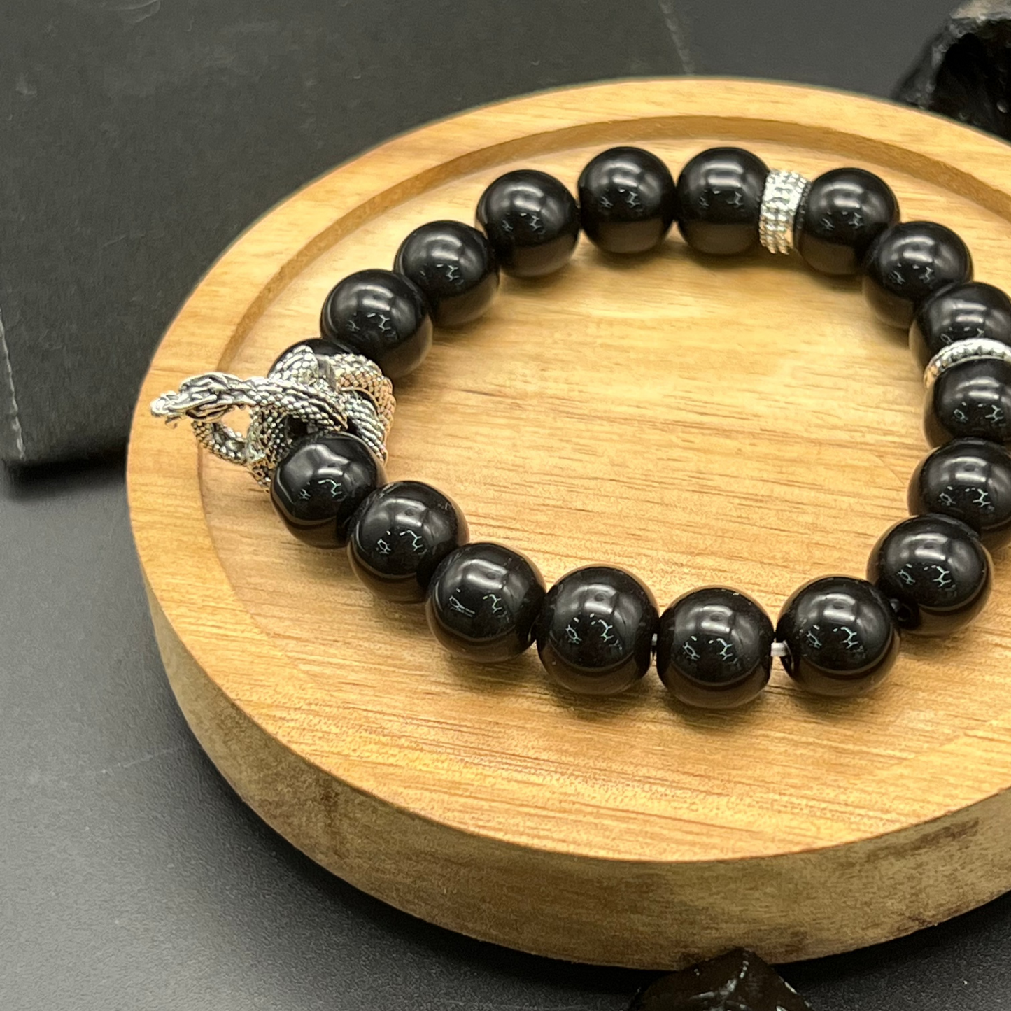 Chinese Style National Style Dragon Year Lucky Design Panlong Bracelet Black Bead Personalized Bracelet Men's and Women's Models