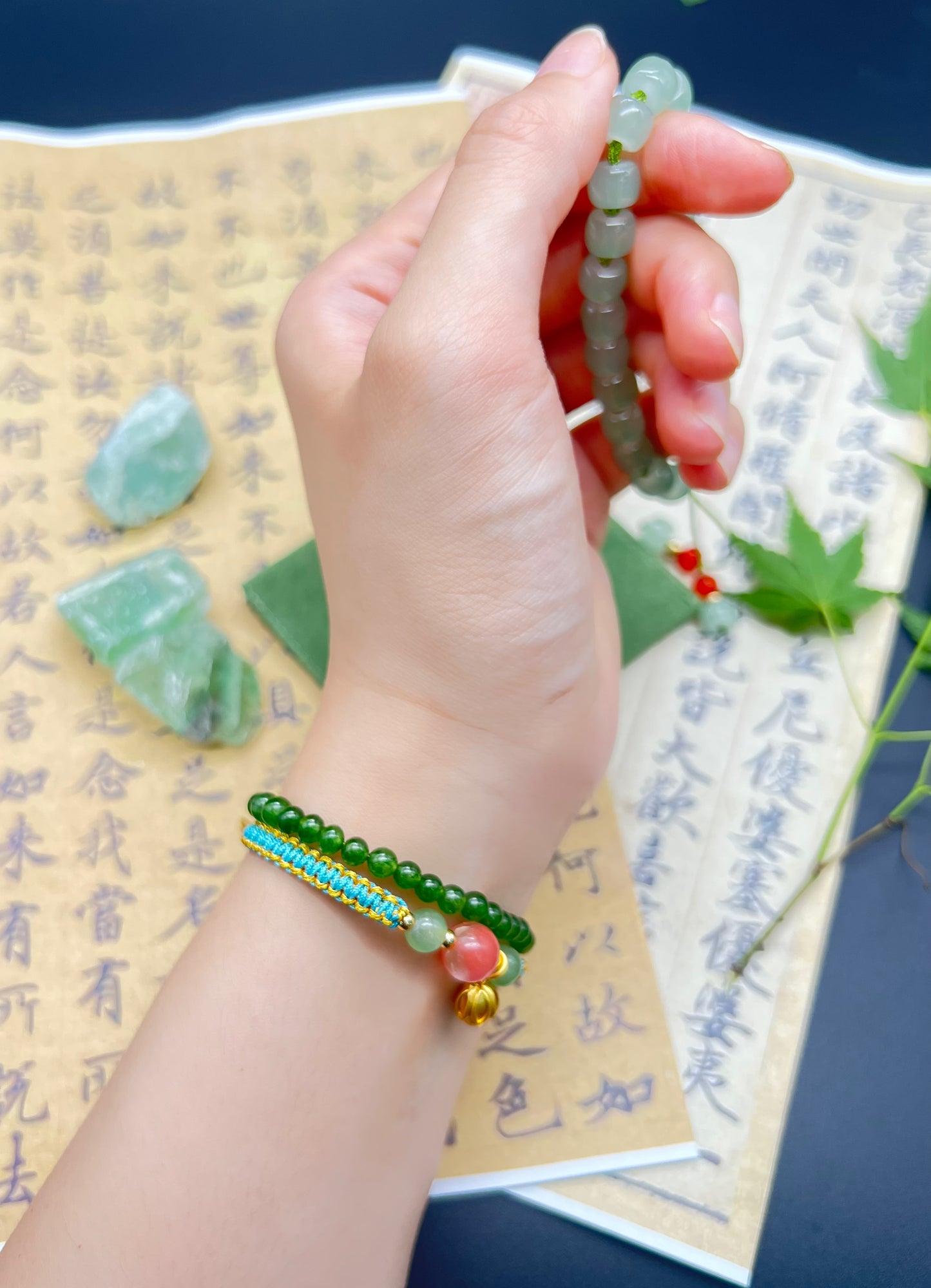 Chalcedony bracelet & Chinese style woven bracelet