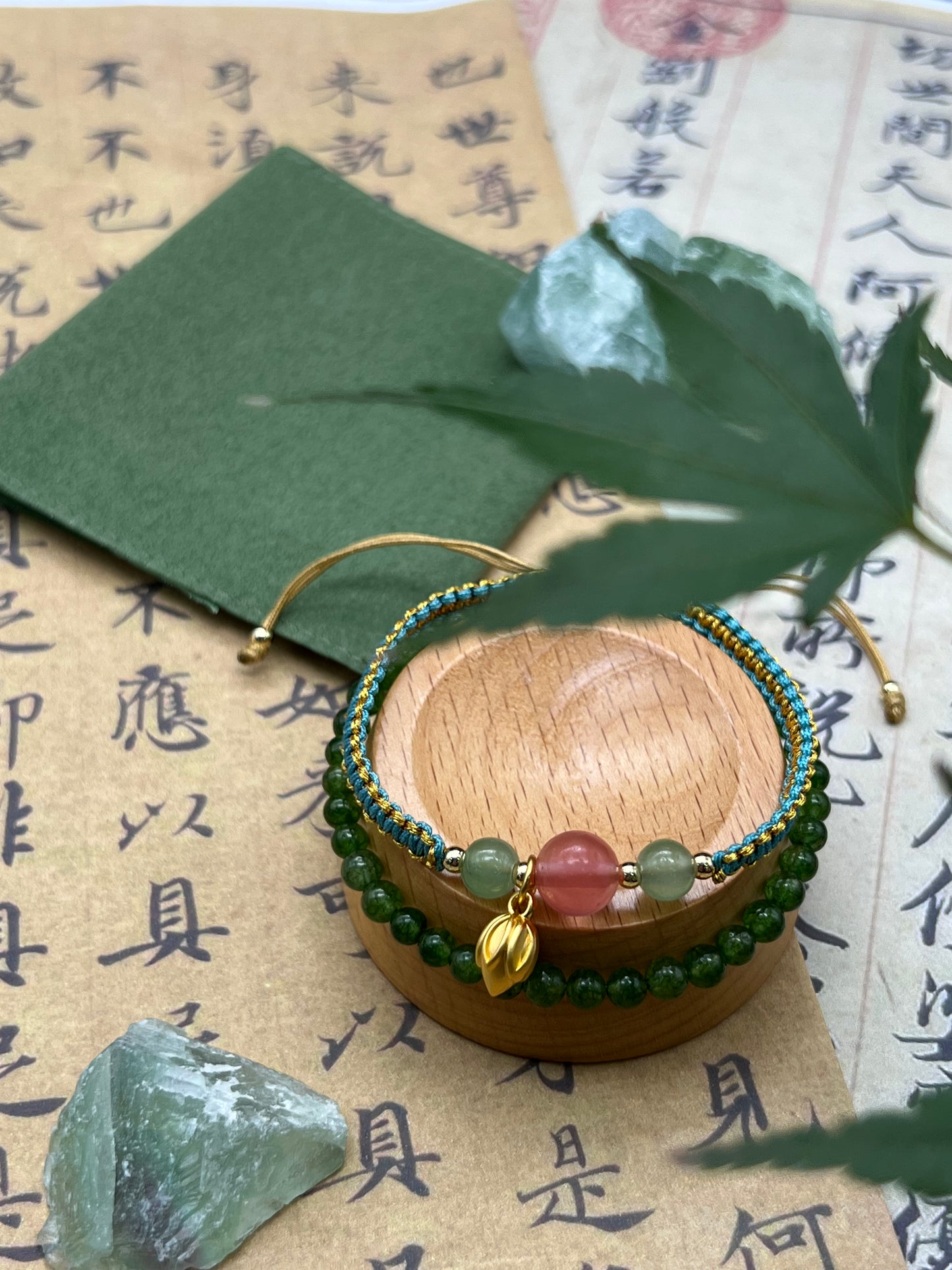 Chalcedony bracelet & Chinese style woven bracelet