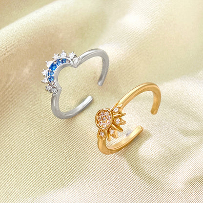 Celestial Blue Sun & Moon Stackable Ring Set with Diamond Accents – Simple & Elegant Promise Rings for Valentine’s Day | KwangYin