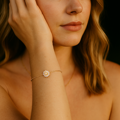 Trendy Spinning Sunflower Zircon Bracelet – Stainless Steel Crystal Jewelry for Women | KwangYin