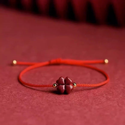 Red Crystal Bracelet Lucky Clover Handmade Red Rope Bangle – Adjustable Lucky Bracelet for Women & Men | KwangYin