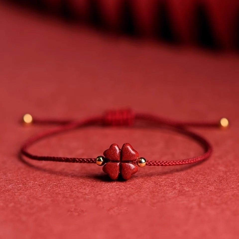 Red Crystal Bracelet Lucky Clover Handmade Red Rope Bangle – Adjustable Lucky Bracelet for Women & Men | KwangYin