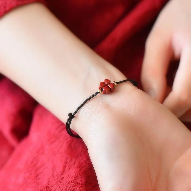 Red Crystal Bracelet Lucky Clover Handmade Red Rope Bangle – Adjustable Lucky Bracelet for Women & Men | KwangYin