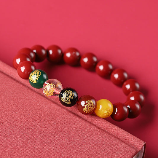 Red Five Element Color Round Bead Bracelet – God of Wealth Blessing for Men & Women | KwangYin