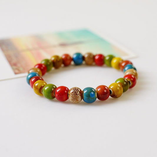 Colorful Ceramic Bead Bracelet – Fashionable Floral Design, Artistic Beauty & Elegance | KwangYin