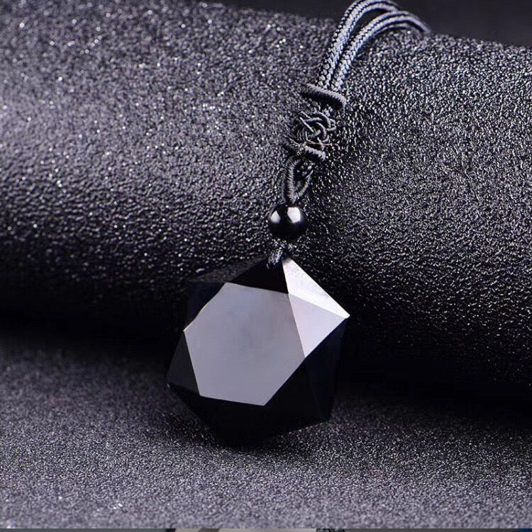 Black Obsidian Hexagram Pendant Necklace – Star of David Lucky Amulet for Men, Natural Quartz Crystal Jewelry | KwangYin