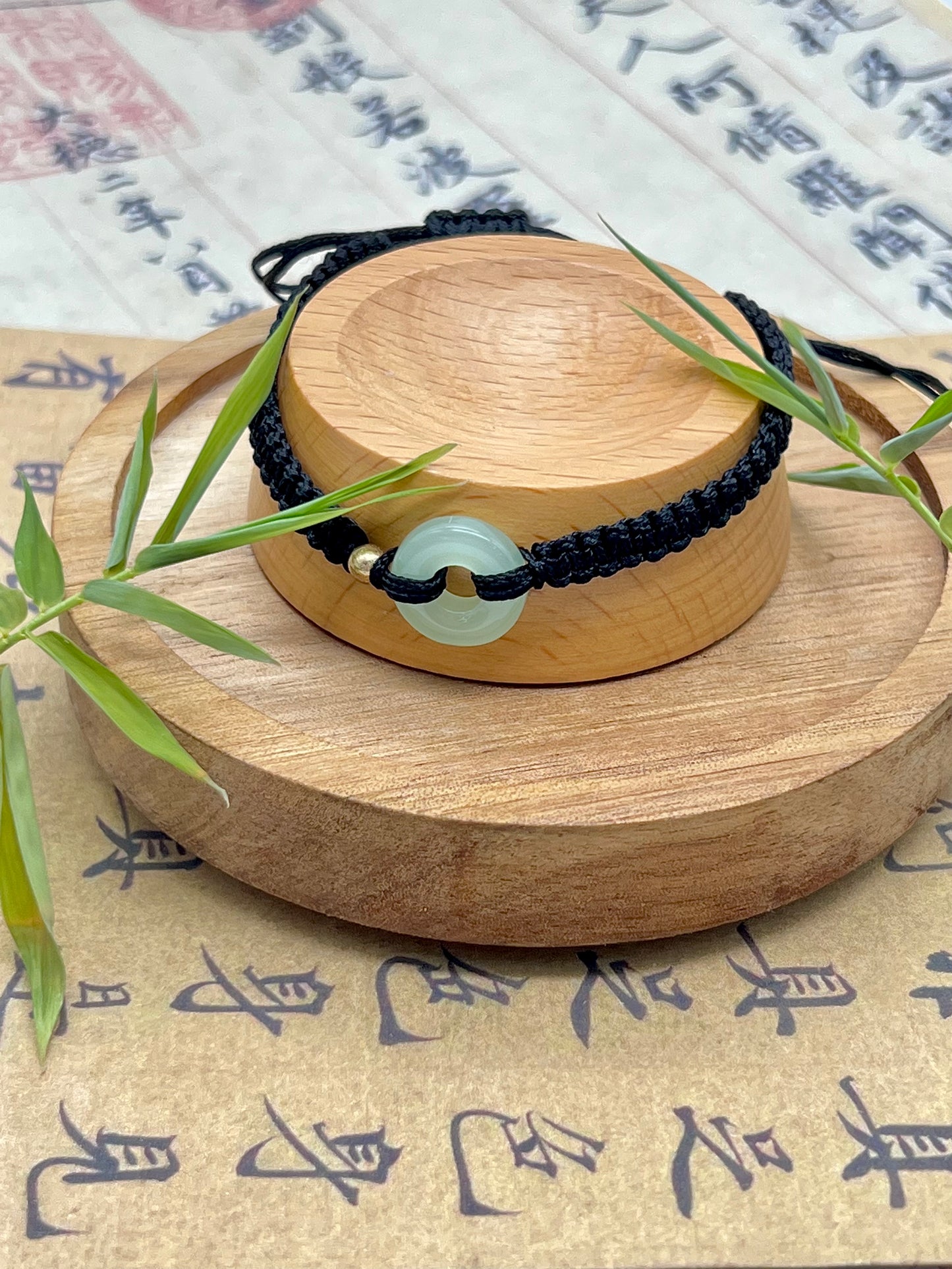 Green & white Jade Disk Bracelet