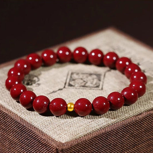 Lucky Cinnabar Red Gold Color Beads Natural Stone Beaded Bracelet for Women Bracelet Party Jewelry Bring Good Luck Gift